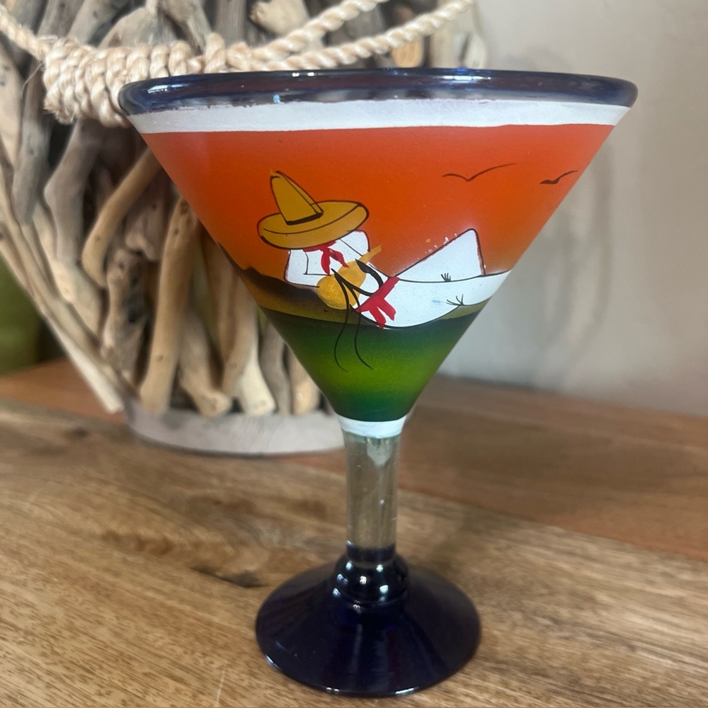 Colorful Hand-Painted Handblown Martini Glass